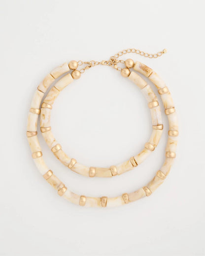 Chico's White Beaded Double-Strand Necklace