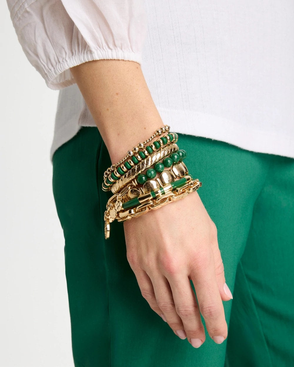 Chico's Green Jade Stone Charm Bracelet