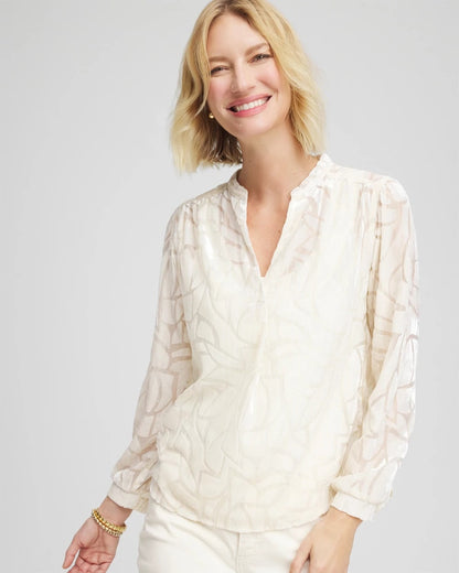 Chico's Cream Burnout Pullover Blouse